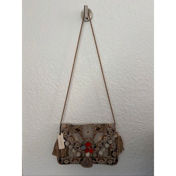 Anthropologie Khanna Embroidered Clutch / Crossbody Bag in Neutral - Picture 3 of 12